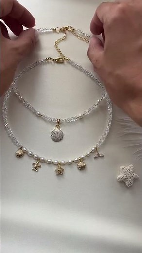 Aesthetic Sea-Themed Layered Necklace | Shell & Pearl Jewelry 💛🐚