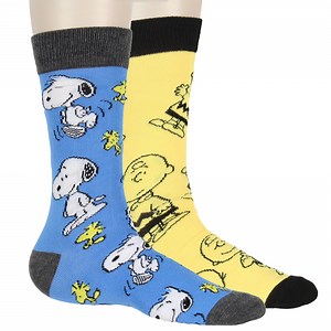 Peanuts Men's Snoopy, Woodstock, and Charlie Brown 2 Pair Adult Crew Socks Dress Socks
