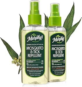 Murphy's Naturals Mosquito & Tick Bug Repellent Spray, Oil of Lemon Eucalyptus for Skin + Outdoor Gear, 4 Ounce Pump, 2-Pack