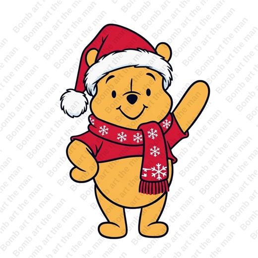 Winnie the Pooh Christmas Clipart, Winnie the Pooh Png, Christmas Design, Transparent Background - Etsy