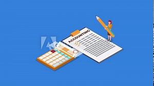 Female professional with calculator for math operations, budget, analytics, data, income, finance 3d animation cartoon