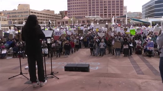 Thousands gather for Hands Off protest at Civic Plaza