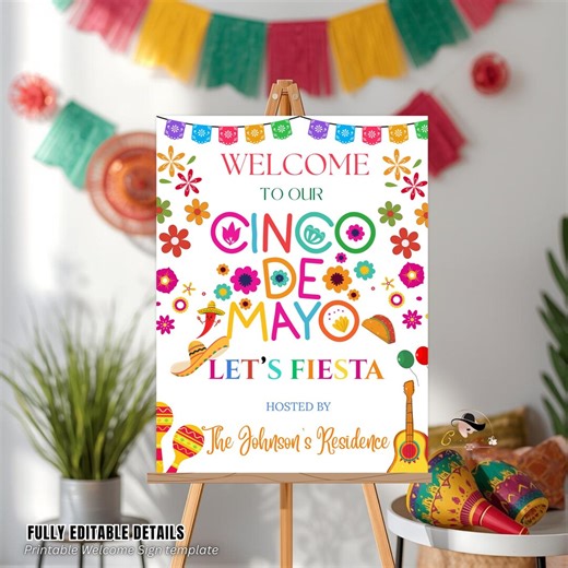 Cinco De Mayo Welcome Sign, Mexican Fiesta Party Sign, 5 De Mayo Birthday Poster Sign, Colorful Festive Tacos Sign Printable Template - Etsy