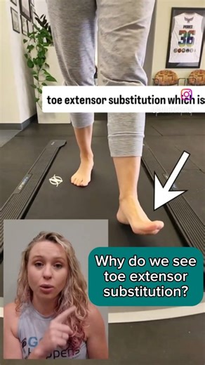 Gait Happens on Instagram: "Poking holes in the tops of your shoes? Pain in the top of your foot? 🤔 Toe Extensor Substitution is a common compensation for a lack of ankle dorsiflexion. 🚶🏻‍♀️ When we are walking our #1 goal during swing phase is to clear the ground, aka don't trip! This motion comes from a combination of ankle dorsiflexion and toe extension but when the ankle stops participating and leaves all the responsibility to the toe extensors, we can see pain in the top of the foot and 