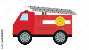 animated video of a fire engine with a blazing siren on a white background Stock Video