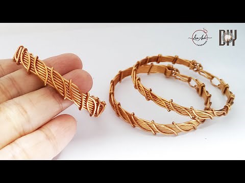 Leaf bracelet - Nature jewelry set - simple jewelry making from copper wire 395