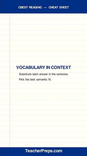 CBEST Reading Cheat Sheet | Teacher Certification | #Shorts