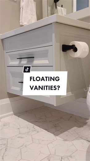 How do you feel about floating vanities? #bathroomdesign #bathroomdesignstyle #bathroomdesignideas #bathroomvanity #lizluxehome
