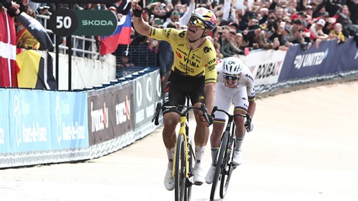 Wout van Aert beats Tadej Pogačar in dramatic finish to win Paris-Roubaix classic
