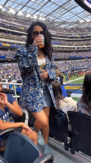 Araksya Karapetyan on Instagram: "Clueless but spirited: football edition #GoRams I don’t understand much about the plays, but I do know how to show up — that was an exciting game! (And yes that’s my husband’s lucky blazer )  #ramshouse #ramily #ramsfootball #ramswin"