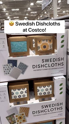 🤩 Swedish Dishcloths at Costco! These 12-packs are AMAZING for washing dishes and surfaces! 👏🏼 They’re thick, absorbent, reusable, and machine washable. I love the designs on them too! They’re literally a dream to clean anything with!! ($8.99) #costco #swedishdishcloth #cleaninghacks