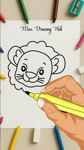 easy lion drawing for kids | #trending #viral #art #drawing #lion #animals #tutorial #kids #funny
