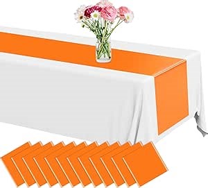 12 Pack Plastic Table Runner 14 X 108inch Orange Long Premium Table Runner Disposable Orange Fall Tables Runners for Dinner Tables Decor for Thanksgiving Halloween Wedding Birthday Party Decorations
