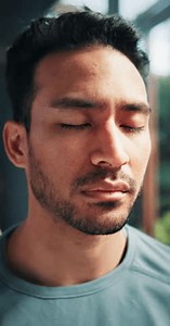 Yoga, calm and man with breathing in studio for zen, peace and meditation session for balance. Mindfulness, wellness and male person with holistic exercise for self care, chakra and spiritual health.