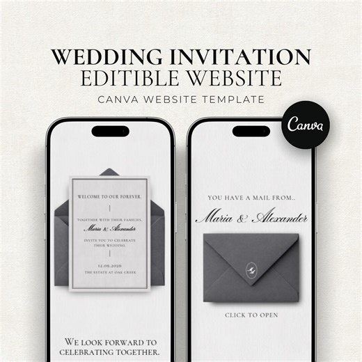 Elegant Classy Gray Wedding Invitation With RSVP Form- Wedding Website (canva Editable Template) BONUS: Matching Printable Invitate - Etsy