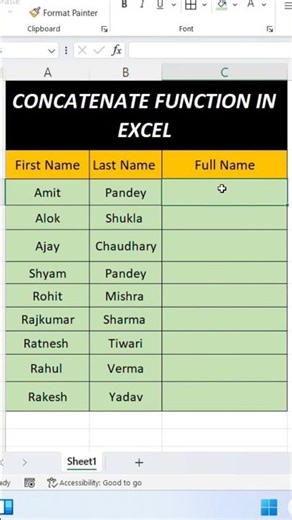 CONCATENATE function formula in excel. #excel