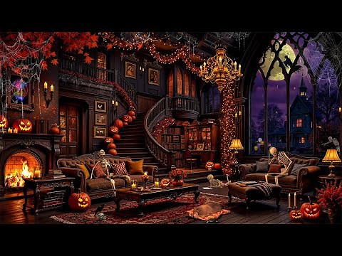 Cozy Haunted Castle Halloween Ambience 🎃👻 Best Spooky Halloween Jazz Playlist 2025 & Crackling Fire