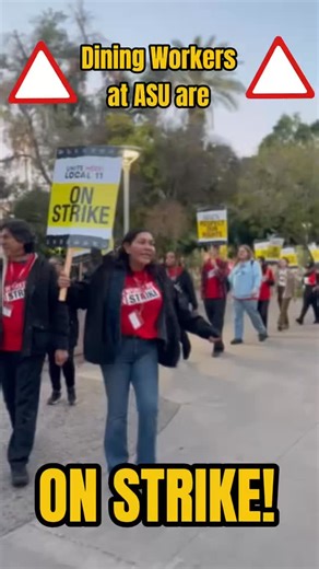 🚨 HAPPENING NOW!!!🚨 ASU dining workers are ON STRIKE! These are the workers who feed thousands of students every day, and they’re demanding a fair contract, safe staffing levels, and respect on the job. They’ve kept dining halls running despite chronic understaffing. @Aramark must settle a fair agreement. Stand with @arizonastateuniversity campus workers ✊ #ASUStrike #ASUDining #1u #FairContractNow | UNITE HERE Local 11