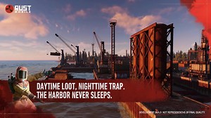 Take a look back at the monument: Harbor—day brings loot, night brings trap. Danger never fades. In these docks, every move counts, no matter the hour. #RustMobile | Rust Mobile