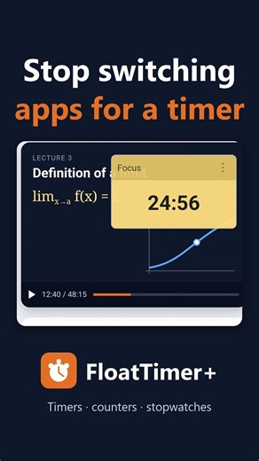 A study timer that floats over any app — stop switching apps to check it (Android)