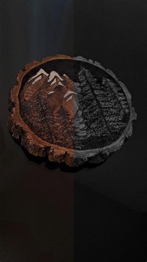 Pyrography of a snowy mountain landscape.🗻Subscribe for more!