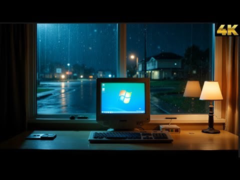 💾 (4K) 90s Rainy Night Window Ambience: Sleep & Study with Heavy Rain Sounds | Retro Nostalgia