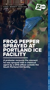 51K views · 1.1K reactions | A protester who was wearing an inflatable frog costume recounts the moment he was sprayed with a chemical agent while protesting outside the ICE facility in South Portland. https://bit.ly/48OqdLR | KATU News | Facebook