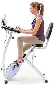 FitDesk Bike Desk 3.0 - Folding Stationary Exercise Bicycle Desk with Massage Bar & Work Out Bands - Magnetic Cycle for Indoor Use - Height Adjustable with Built-in Tablet Holder for Home & Office