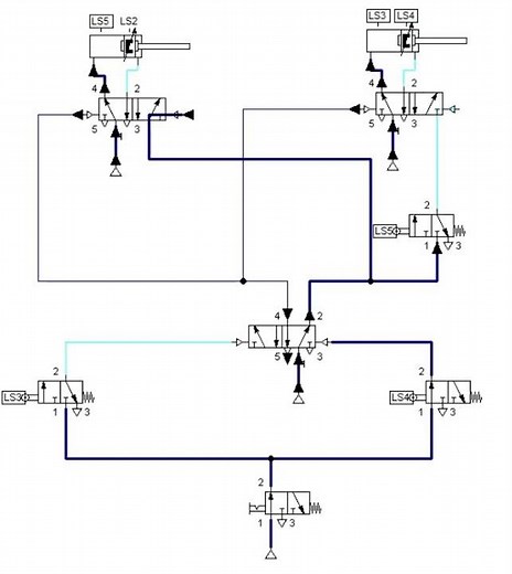 (AB)+ A- B- Pneumatic Circuit on FluidSim