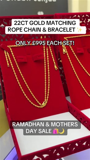 22CT Gold Matching Rope Chain and Bracelet Set