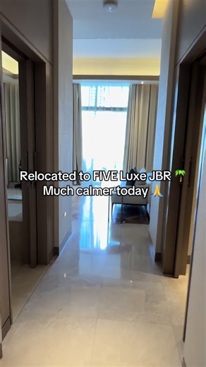 ‏Relocated to FIVE Luxe JBR 🌴 Much calmer today 🙏 #five #jbr #dubai