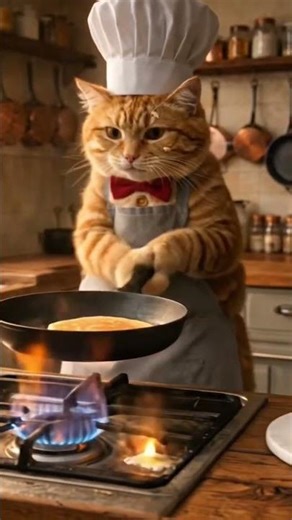 Ginger Chef Cat Makes Pancakes… Then Taste Tests 🐱🥞