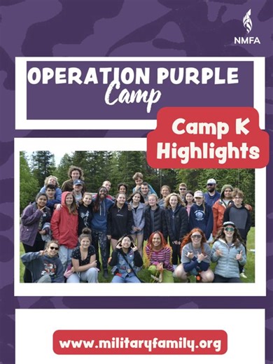 14 reactions |  Operation Purple® Camp at Camp K was a week of wild, unplugged adventure in the heart of Alaska! Camp K offered military kids the chance to explore hiking trails, paddle across glacial waters, create art, and connect with new friends. From wildlife sightings to beach games, Camp K brought the magic of “off the grid” to life! #OperationPurple #MilitaryKidsServeToo Powered in part by Wounded Warrior Project | National Military Family Association | Facebook