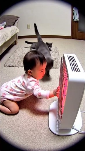 Cat Saves Baby From Touching Hot Electric Heater | Hero Cat CCTV
