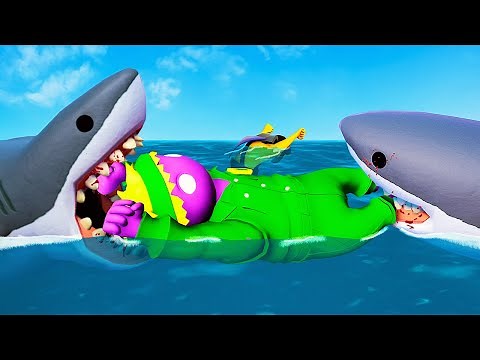 My Friend Gets EATEN by Sharks - Gang Beasts (Funny Moments)