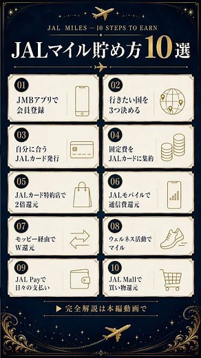 【ショート版】JALマイル貯め方10ステップ！おすすめクレジットカード紹介もあり