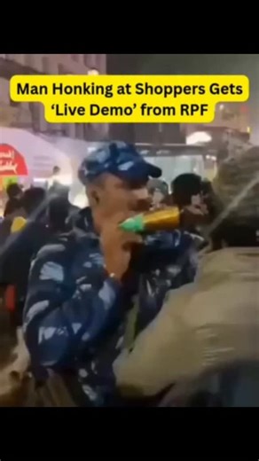 urfactometer on Instagram: "A video from Lucknow has gone viral showing an RRF official teaching a prankster a quick lesson. The man was seen blowing a loud horn close to shoppers’ ears on a busy street, disturbing people passing by. In the clip, the uniformed official takes off the man’s beanie and presses the horn near his ear, giving him a “live demo” of his own prank. As the horn is blown, someone behind the camera says, “Haan bajao bajao. Baat to sahi hai (Blow the horn. It is the right thi