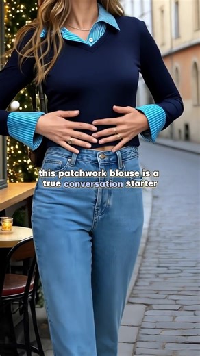 A versatile patchwork 2-in-1 collared blouse, perfect for layering in spring and fall daily outfits. #ootd #tops #versatiletop #collaredblouse #layering