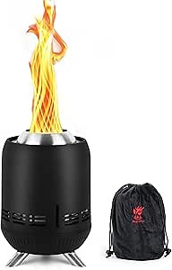 9" Portable Table Top Fire Pit, Tabletop Smokeless Fire Pit, Low Smoke Burning Mini Outdoor Stove Firepit Fueled by Pellets or Wood for Camping Patio Backyard, with Travel Bag,23.2x16.3cm
