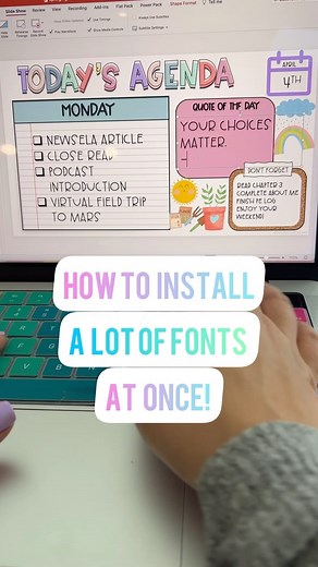As fun as it is to install hundreds of fonts one by one 🙃 this hack has been a font life saver! Make sure you save it for later! If you liked the agendas you see here and you need some fresh new Spring Daily Agenda Slides comment April and I will get the info sent over to you! 🌺🌸 | The Lipstick Life Teacher