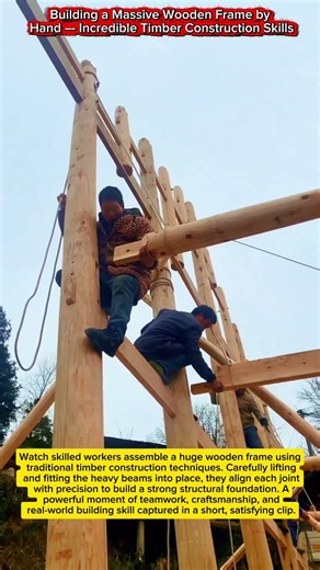 Building a Massive Wooden Frame by Hand — Incredible Timber Construction Skills