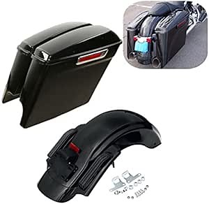 XFMT 5" Stretched Extended Saddlebags W/Rear Fender LED System Smoke Lens For Harley Touring Road King Street Glide Road Glide Electra Glide 2014-2023