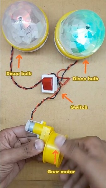 Science exhibition project with two disco led buld one gear motor one switch #shorts #dcmotor #motor