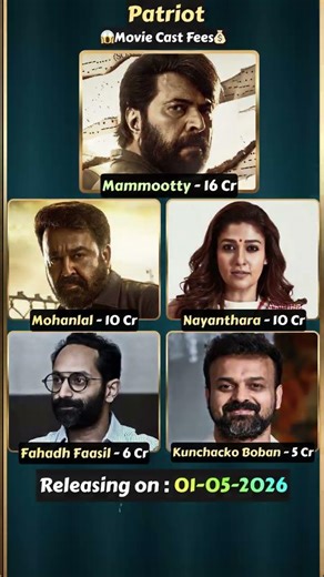 Patriot Movie Cast Fees💰| Mollywood | Mammootty #mammootty #mohanlal #nayanthara #malayalam #shorts