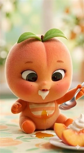 Cute Peach Baby Eating Peach with Cream 🍑 Adorable Kawaii Short #shorts