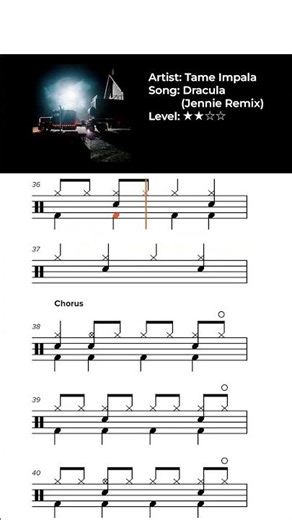 Tame Impala - Dracula (Jennie Remix) Drum Score #drumscore #drumtranscription #tameimpala #jennie