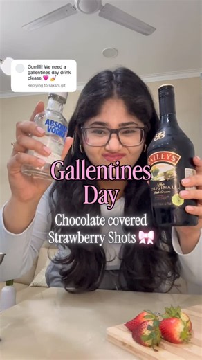 Ruchita Sahni on Instagram: "You’re welcome 🎀👑 . For 4 shots: Melted Dark chocolate- for the rim Strawberry jam- to coat shot glass Baileys Irish Cream- 90 ml Vodka- 60 ml Strawberry jam- 2 tsp . . . (Valentine’s Day, gallentines day drinks ideas, girls group, bachelorette party, pink drinks, girls gang, friends, female friendship, women, ladies, cocktail ideas for valentines day, shots, alcohol, February, love, desserts, sweet shots recipe)"
