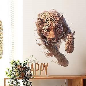 Running Leopard Wall Decals Removable Animal Vinyl Stickers for Nursery Living Room and Gym Jungle Theme Decor Peel and Stick Wall Art