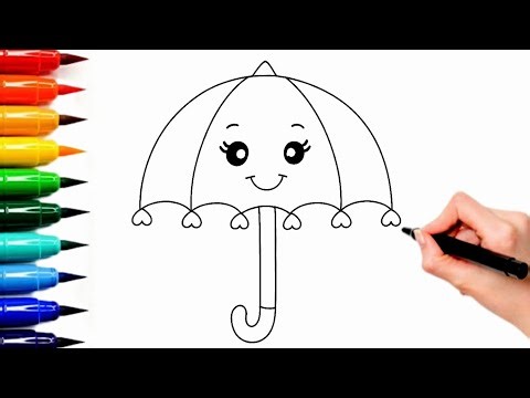 How To Draw A Cute Cartoon Umbrella ☂️ | Easy Umbrella Drawing And Colouring | Art With Taiba