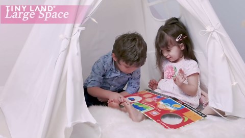 Tiny Land Teepee Tent for Kids – 100% Cotton Play Tent with Padded Mat & Star Lights, Foldable with Carry Bag, Indoor Play Tent for Girls & Boys